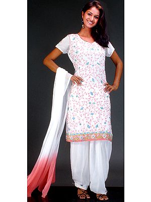 Pink and White Hand-Embroidered Creeper Suit