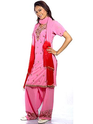 Pink Salwar Kameez with Embroidered Bootis