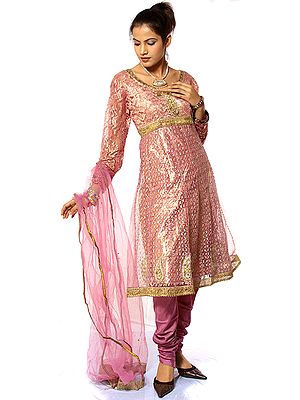 Pink Wedding Anarkali Suit with All-Over Embroidery