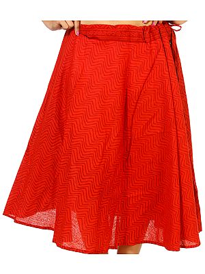 Poppy-Red Zig-Zag Printed Drawstring Skirt