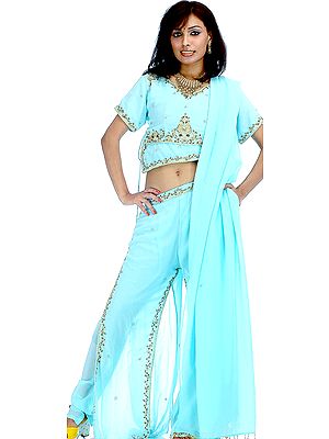 Powder Blue Lacha Suit with Antique Beadwork