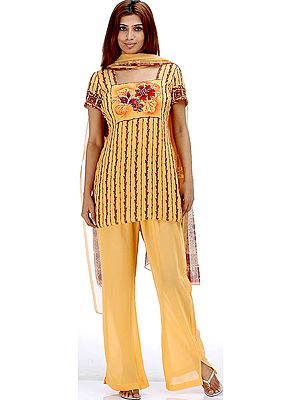 Printed Parallel Peach Suit with Sequins and Threadwork