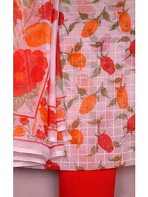 Printed White Suit with Mokaish Work