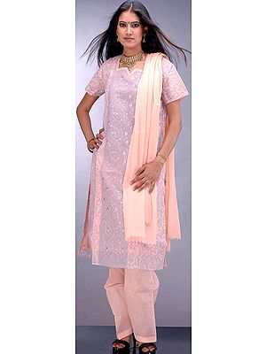 Pure Cotton Suit with Embroidery and Crystals on Kameez