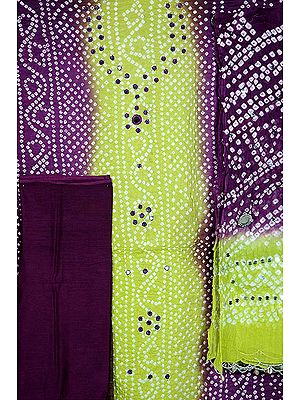 Purple and Lime Green Bandhani Suit from Gujarat