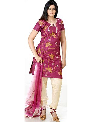 Purple Choodidaar Suit with All-Over Embroidery