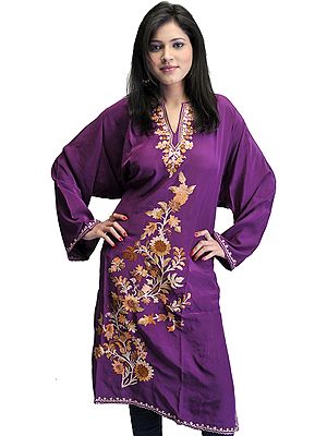 Purple Kashmiri Phiran with Embroidered Paisleys