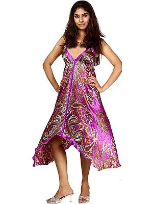 Purple Printed Halter-Neck Summer Dress
