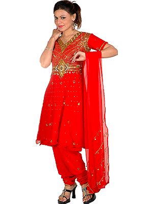 Red Anarkali Suit with Sequins and Beads