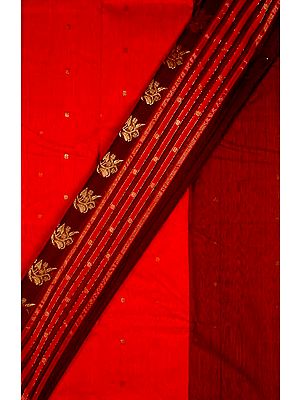 Red and Maroon Chanderi Suit with Golden Bootis