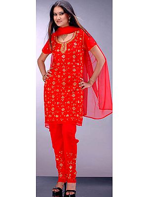 Red Bridal Choodidaar with Mirrors