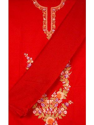 Red Cotton Suit with Kashmiri Embroidery