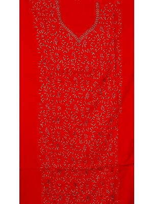 Red Hand-Embroidered Suit from Kashmir