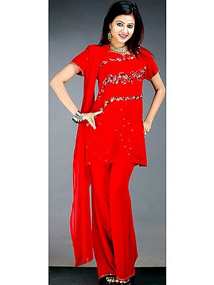 Red Salwar Kameez Suit with Multi-Color Sequins