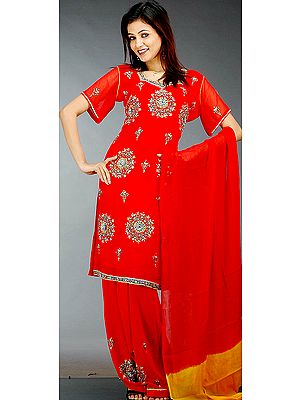 Red Salwar Kameez Suit with Sequins and Beads