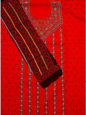 Red Sanganeri Printed Suit with Beadwork and Embroidery