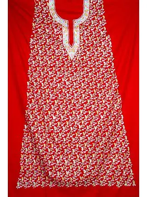 Red Two-Piece Paisley Kashmiri Salwar Kameez with All-Over Aari Embroidery