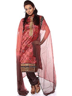 Redwood Salwar Suit with Bootis Woven in Silver and Golden Thread