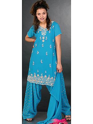 Robin Egg Patiala Salwar Kameez with Beadwork