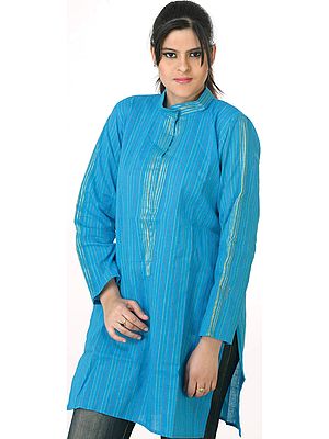 Robin's Egg Turquoise Kurti Top with Vertical Stripes