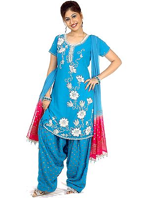 Robin-Egg Blue Patiala Salwar Suit with Beads and Sequins