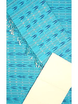 Robin-Egg Blue Salwar Kameez Fabric with Ikat Weave