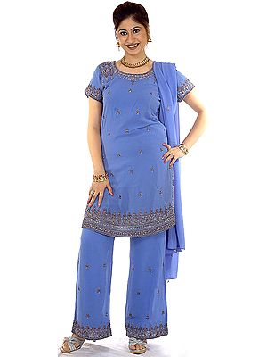 Royal Blue Suit with Antique Embroidery and Parallel Salwar