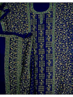 Royal Blue Suit with Sequins and Kantha Stitch
