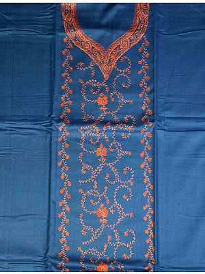Royal-Blue Two-Piece Suit from Kashmir with Needle-Stitch Embroidery
