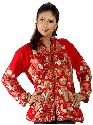 Ruby Aari Jacket from Kashmiri with Floral Embroidery