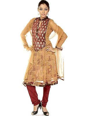 Sandstone Churidar Flair Suit with Embroidered Sequins