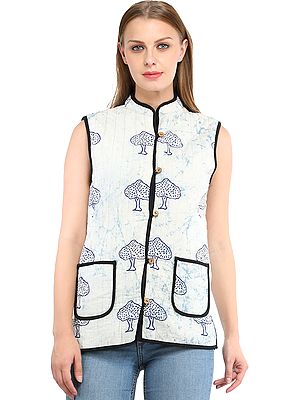 Skyway and Cordovan Reversible Waistcoat from Pilkhuwa with Printed Trees
