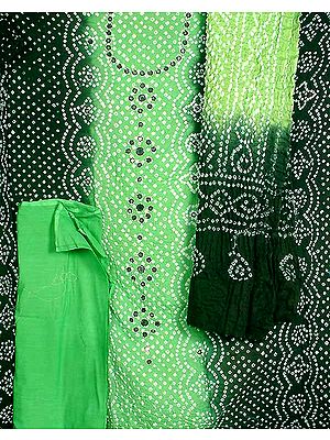 Shades of Green on a Bandhini Suit with Mirrors