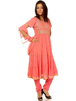 Calypso-Coral Flair Suit with Beads Embroidered as Flowers