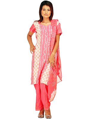 Pink Bandhani Salwar Kameez Suit with Painted Bootis