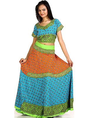 Tri-color Two-Piece Ghagra Choli from Kutch with All-Over Beadwork and Sequins