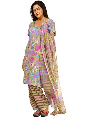 Multi-Color Salwar Kameez Suit with Printed Flowers
