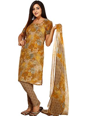 Mustard Salwar Kameez Suit with Printed Flowers