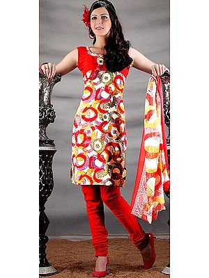 Multi-Color Printed Choodidaar Kameez Suit