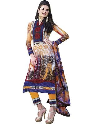 Parallel Suit with Printed Dupatta and Patch Border