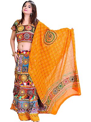 Mimosa-Yellow Lehenga Choli from Rajasthan with Mirrors and Sequins