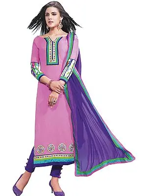 Sachet-Pink Parallel Salwar Suit with Chakras Patch on Border and Digital Print at Back