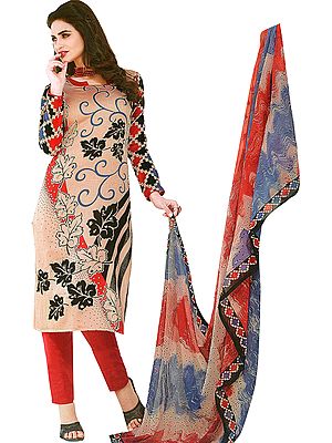 Choodidaar Salwar Suit with Printed Flowers