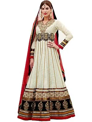 Snow-White Wedding Long Anarkali Suit with Elegant Embroidery and Stone Work