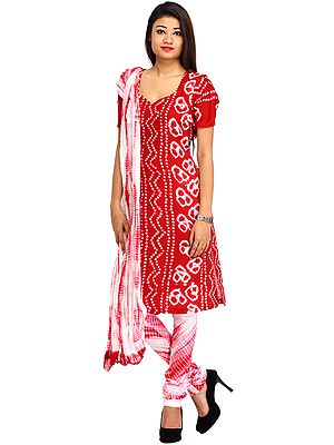 Maroon and White Bandhani Tie-Dye Choodidaar Kameez Suit from Gujarat