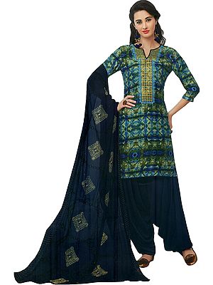 Eclipse Digital-Printed Patiala Salwar Kameez Suit with Embroidered Bootis and Chiffon Dupatta