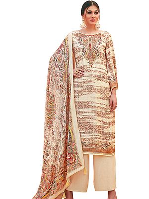 Pastel-Rose Tan Digital-Printed Palazzo Salwar Kameez Suit with Cotton Dupatta