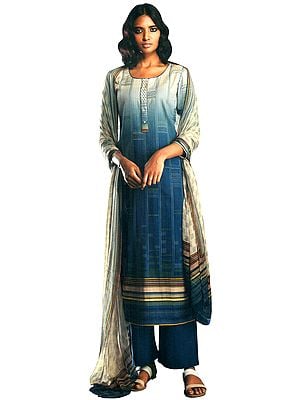 Ombre-Blue Digital Printed Palazzo Salwar- Kameez Suit with Dupatta