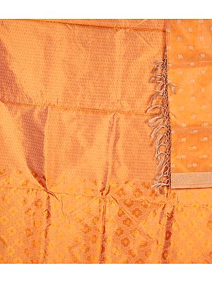 Flame-Orange Banarasi Kora Silk Suit with All-Over Thread Weave
