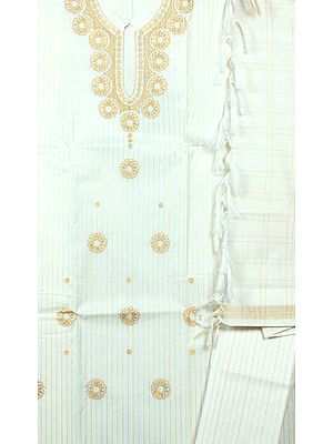 Ivory Kasavu Handloom Suit from Kerala with Golden Thread Weave